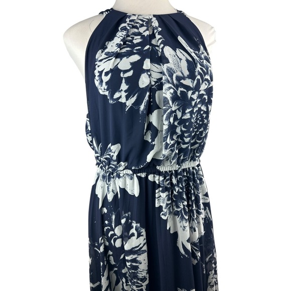 Lane Bryant Chiffon Overlay Pleated Maxi Halter Dress Navy Floral Plus Size 18 - Picture 5 of 15